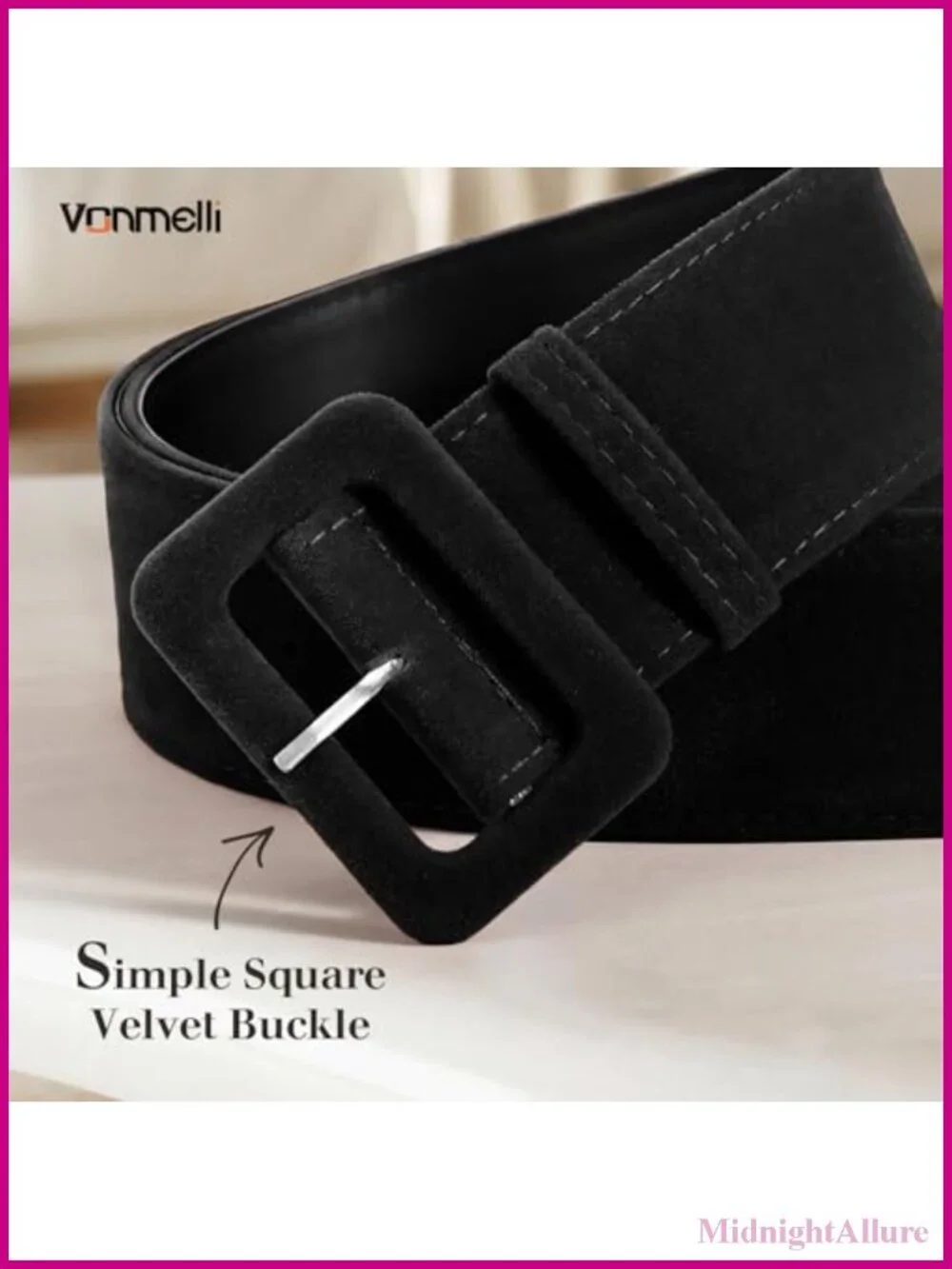 Wide Velvet Waist Belt Faux Leather Square Buckle Dress Cinch